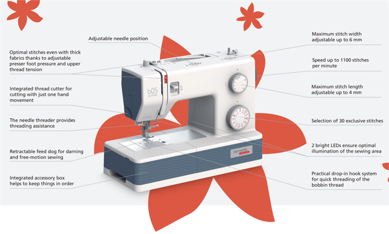 Bernette b05 Academy Sewing Machine feature list