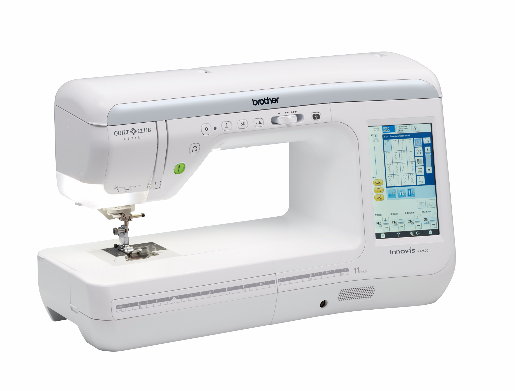 angled image of the Brother Innov-is BQ2500 eleven and a quarter inch Sewing and Quilting Machine 