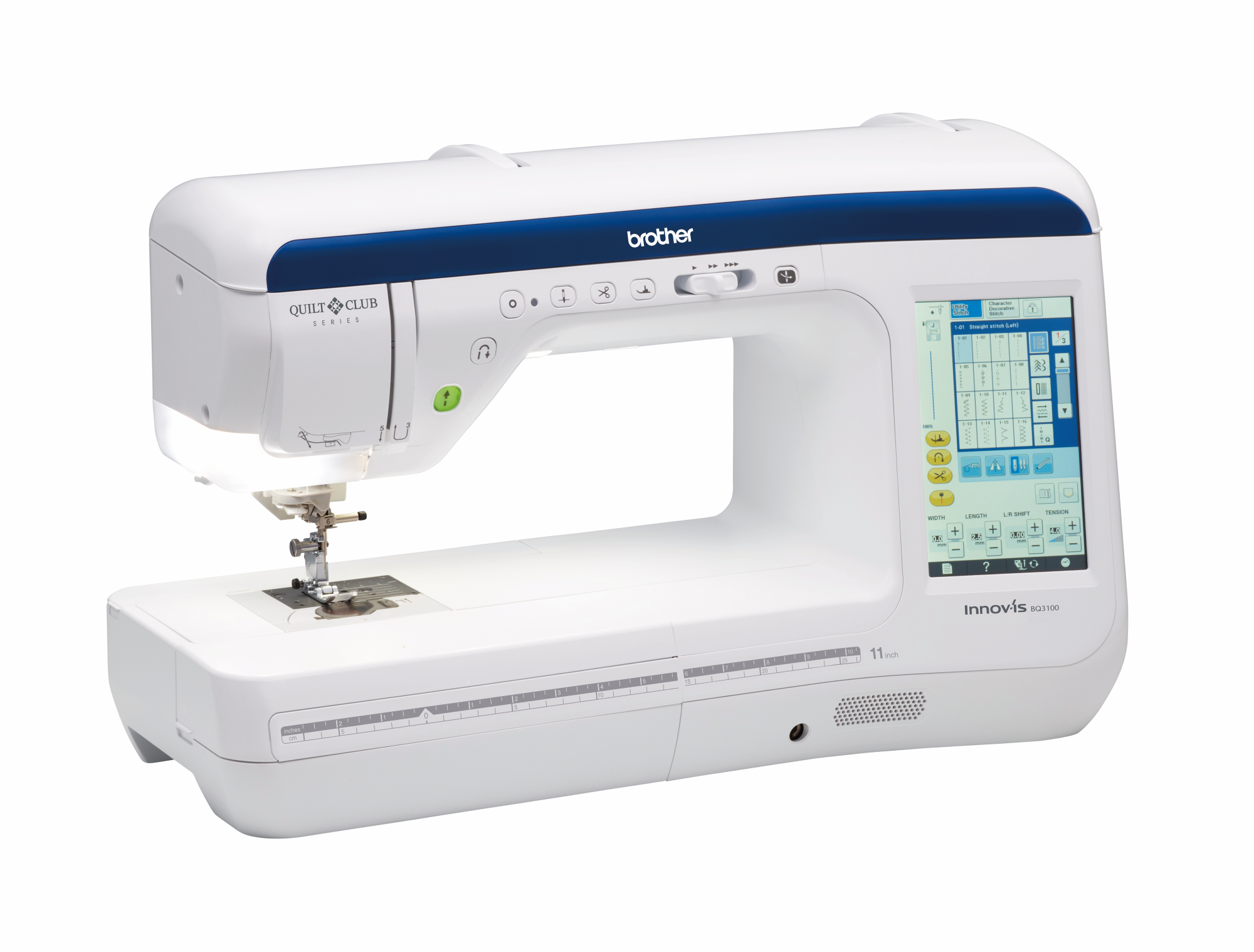 angled image of the Brother Innov-is BQ3100 eleven and a quarter inch Sewing and Quilting Machine 