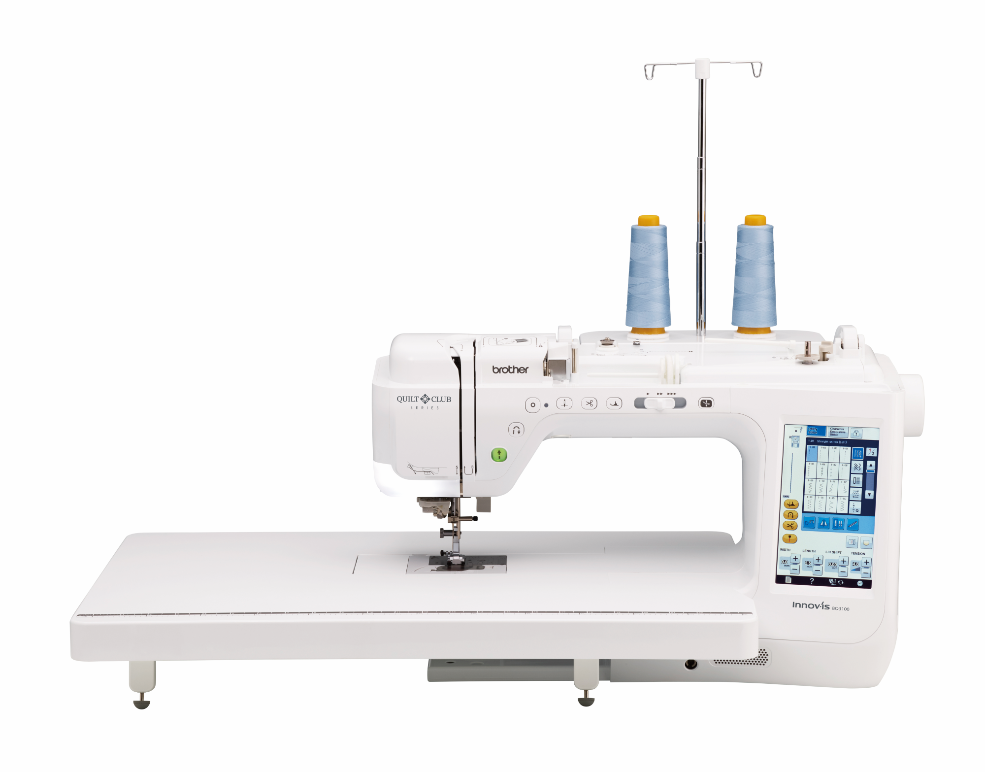 front facing image of the Brother Innov-is BQ3100 eleven and a quarter inch Sewing and Quilting Machine with long table