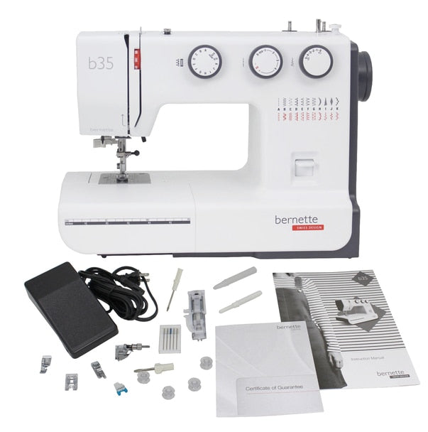 image of the Bernette b35 Sewing Machine with included accessories