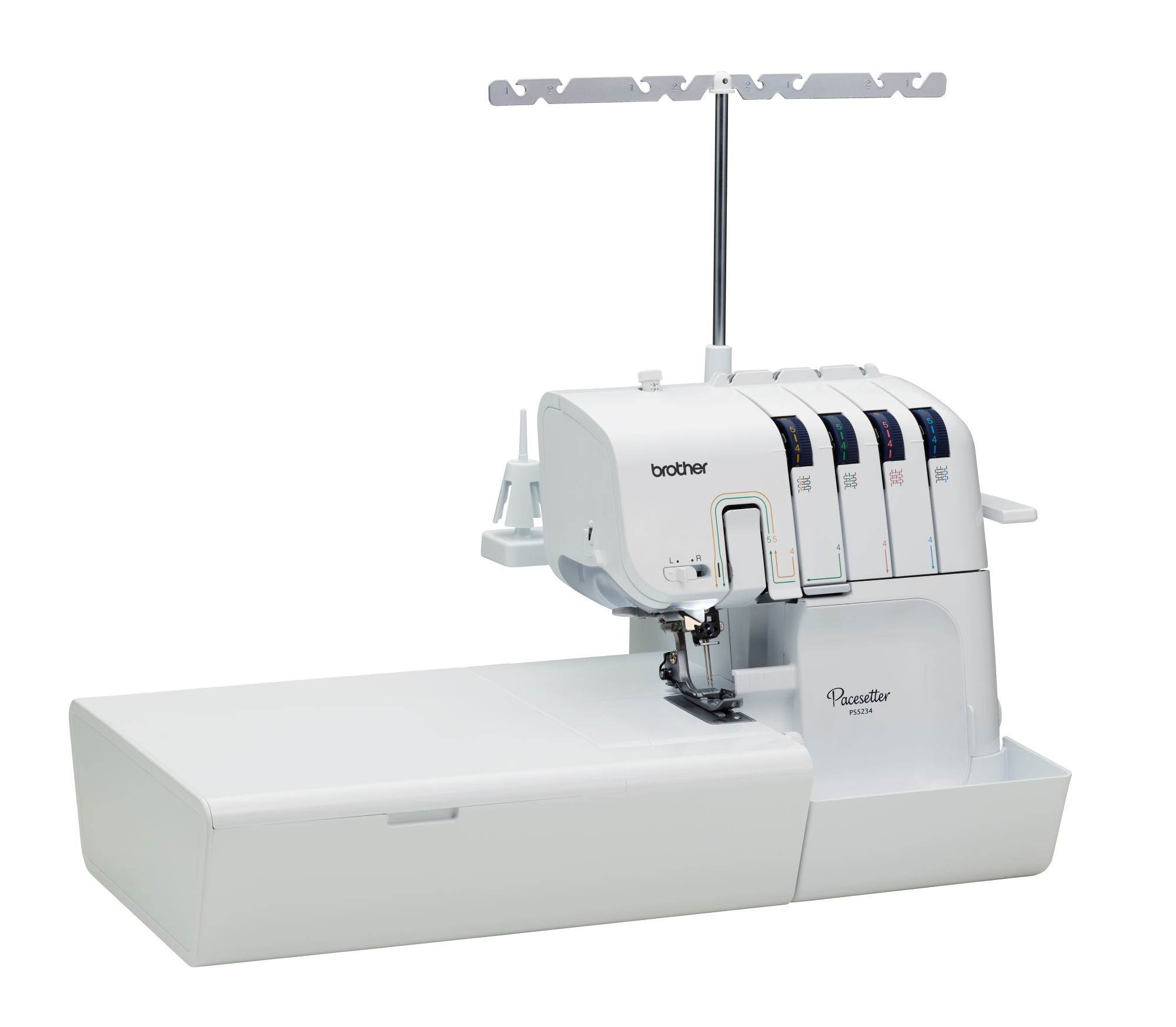 angled image of the Brother R Pacesetter PS5234 Serger Sewing Machine with wide table