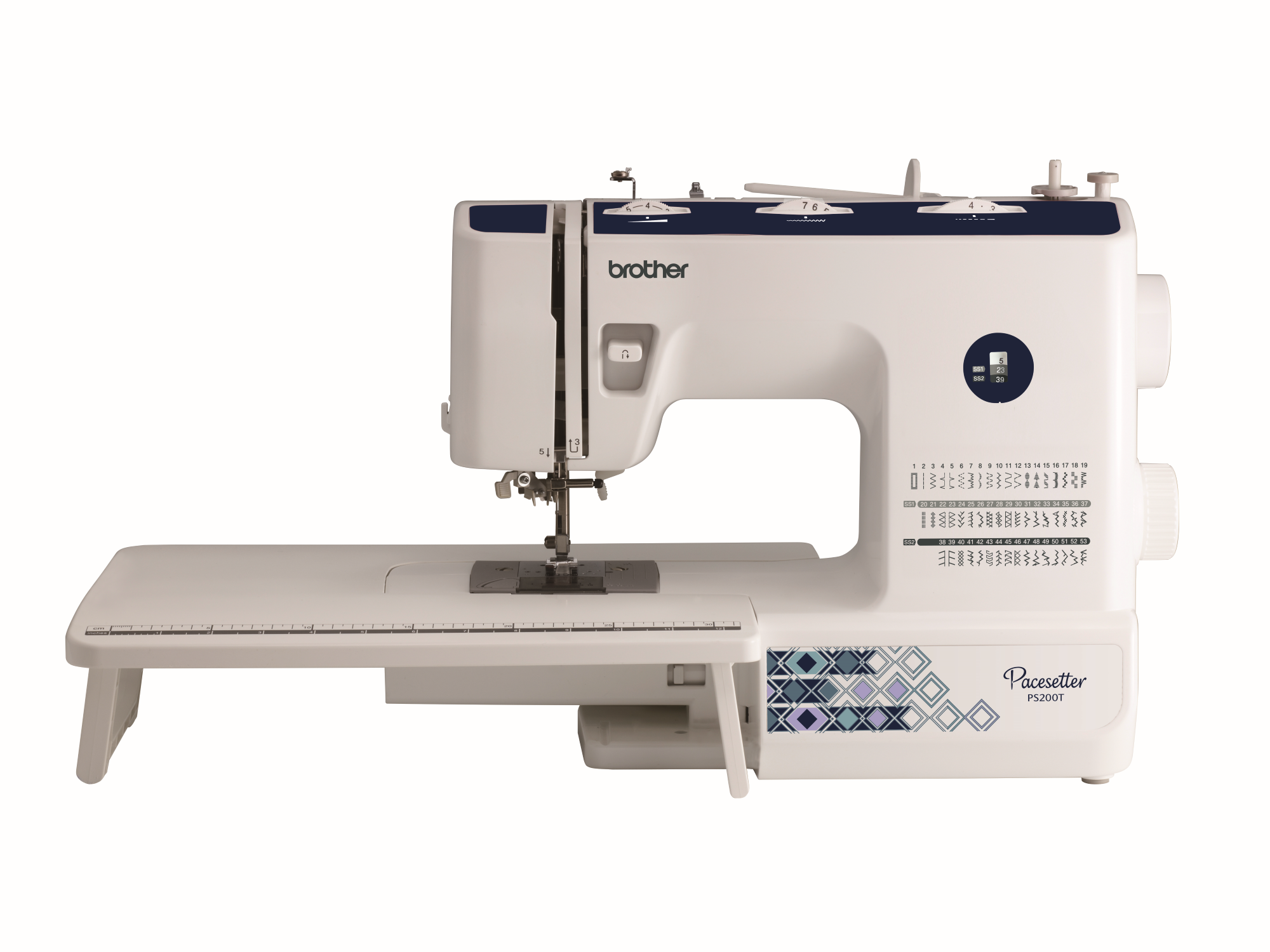 front facing image of the Brother PS200T sewing and quilting machine with wide table