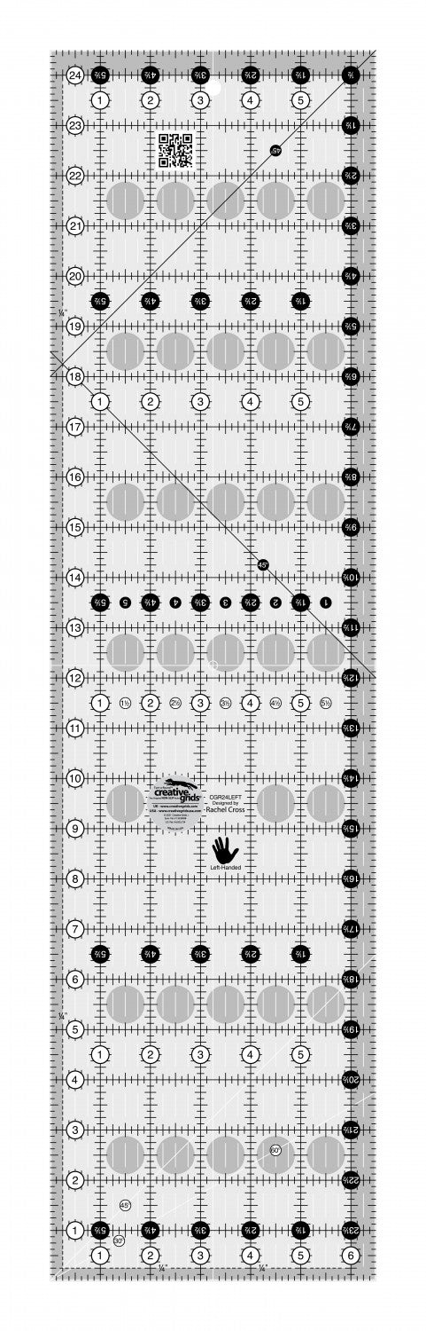 Creative Grids Regla para edredones para zurdos 6-1/2 pulgadas x 24-1/2 pulgadas
