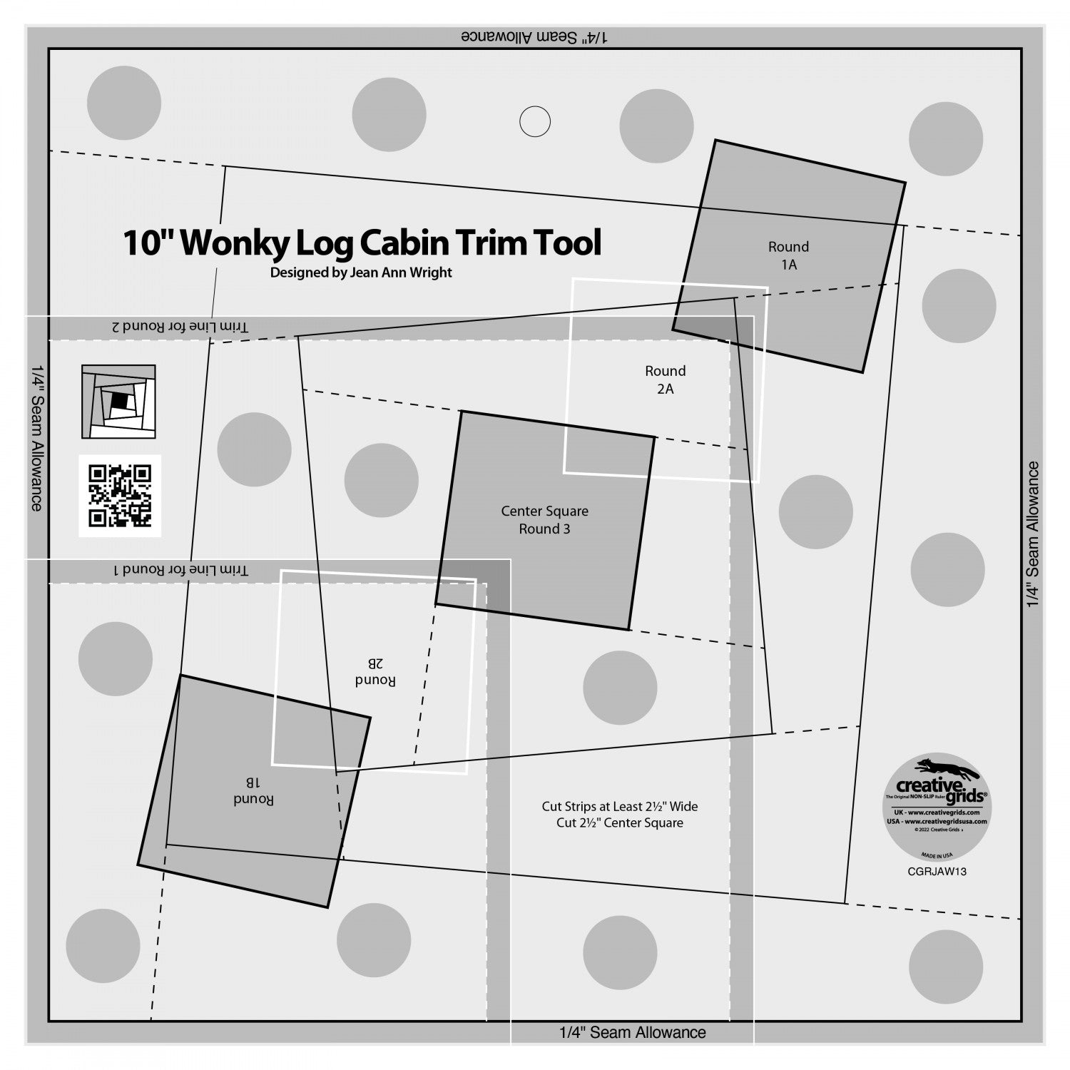 Creative Grids 10in Wonky Log Cabin Trim Ruler Tool CGRJAW13 for Sale at World Weidner