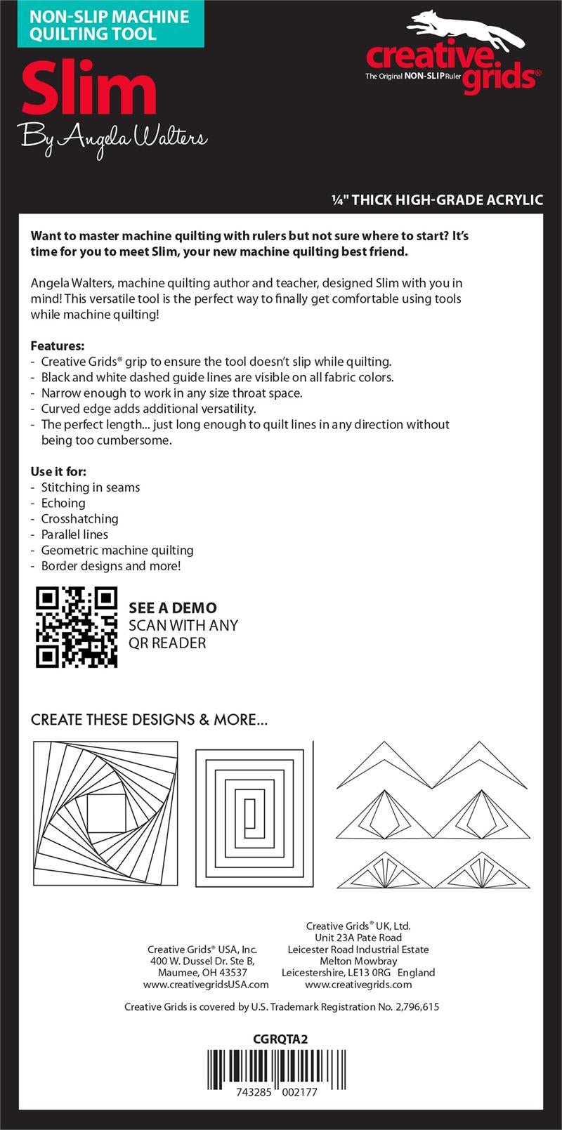 Creative Grids Slim Machine Quilting Tool CGRQTA2 for Sale at World Weidner
