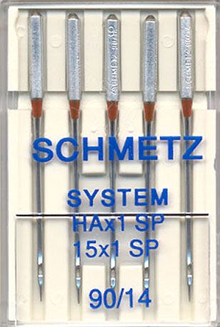 Schmetz 5pk Size 90/14 Chrome-Plated Universal Sewing Machine Needles HAx1 SP 15x1