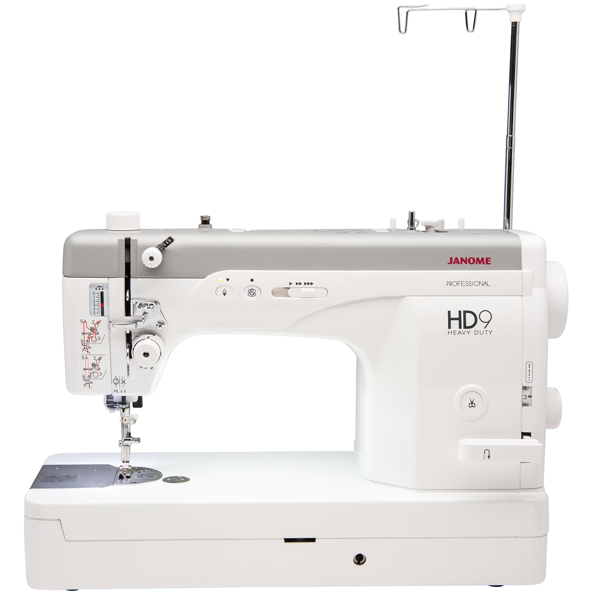 front facing image of the Janome HD9 Sewing Machine with attachement