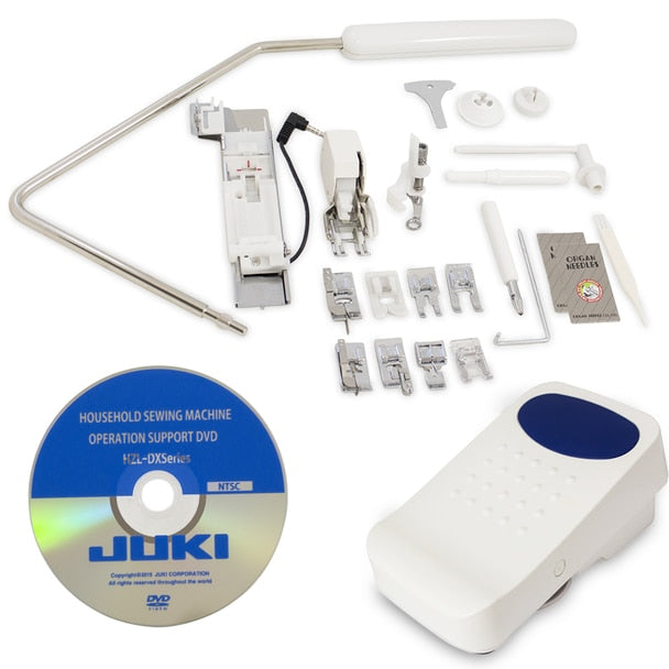 JUKI HZL-DX7 Sewing and Quilting Machine accessories and instructional DVD