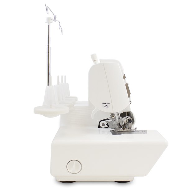 JUKI MO-104D 2/3/4 Thread Overlock Serger Sewing Machine view of the side of the machine and the needle