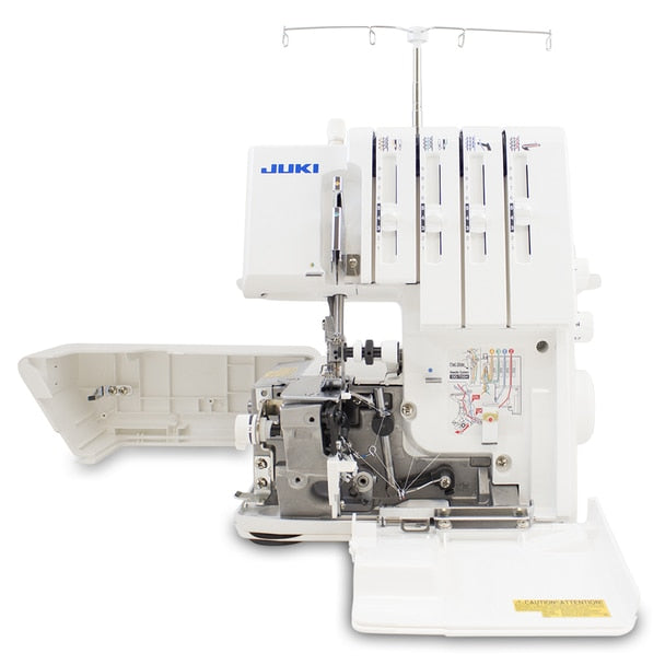 JUKI MO-114D 2/3/4 Thread Overlock Serger Sewing Machine view of the front of the machine with internals of machine visible 