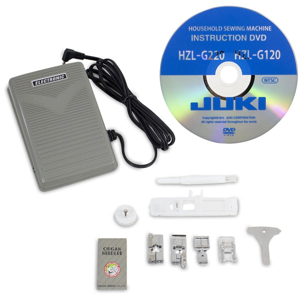 JUKI HZL-G220 view of instructional DVD and accessories