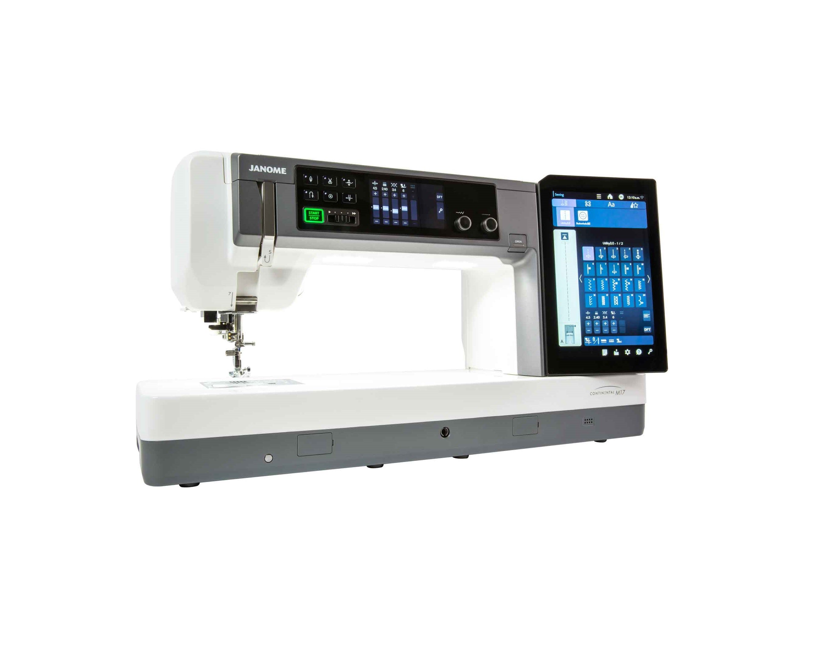 angled image of the Janome Continental M17 Sewing and Embroidery Machine