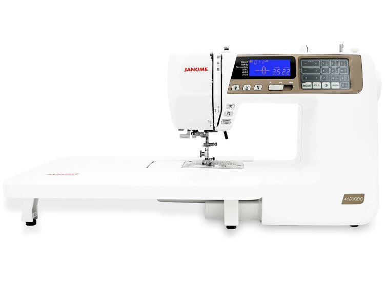 front facing image of the Janome 4120QDC-T Sewing Machine with table attached