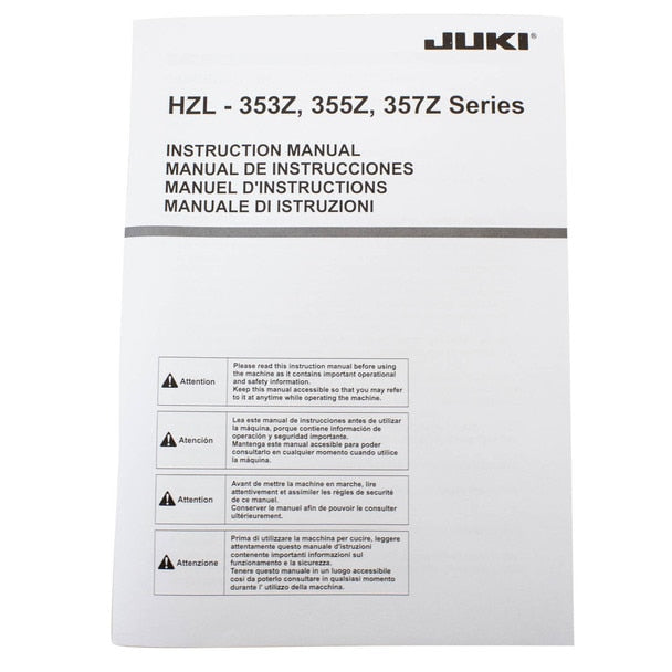 JUKI HZL-353ZR view of the instructional brochure included for the machine