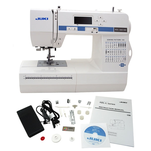 JUKI HZL-LB5100 view of the machine and all included instructions and accessories