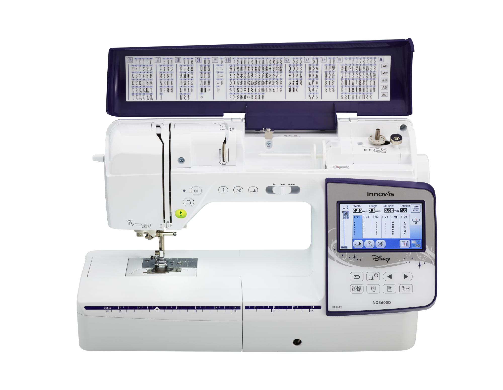 front facing image of the Brother Innov-is NQ3600D ten by six Sewing and Embroidery Machine with the top open