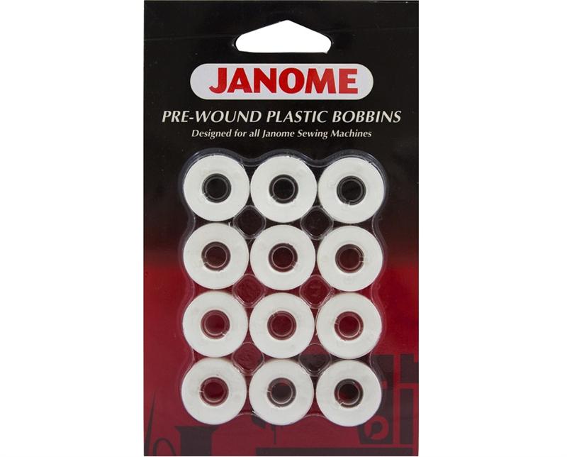 Janome PREWW72 12 White Prewound Plastic Bobbins