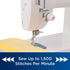 close up image of the Brother RPQ1500SL Sewing Machine  needle sewing up to 1500 stitches per minute