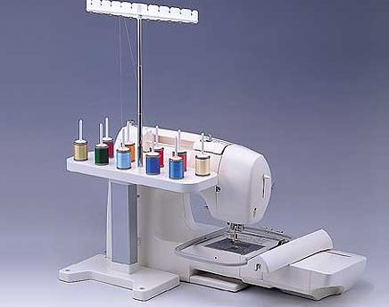 Brother SA503 Free Standing Ten Spool Thread Stand attached to a machine