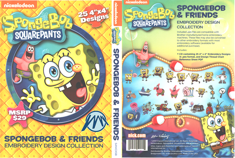 Hermano SANICKSB Nickelodeon Spongebob Squarepants PES máquina bordado diseños CD