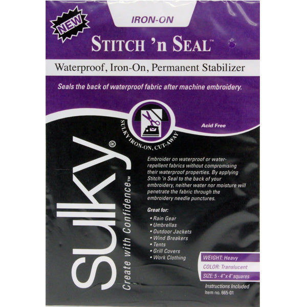 Sulky Stitch 'n Seal bordado impermeable, resistente plancha estabilizador 4"x4" hojas, 5 piezas