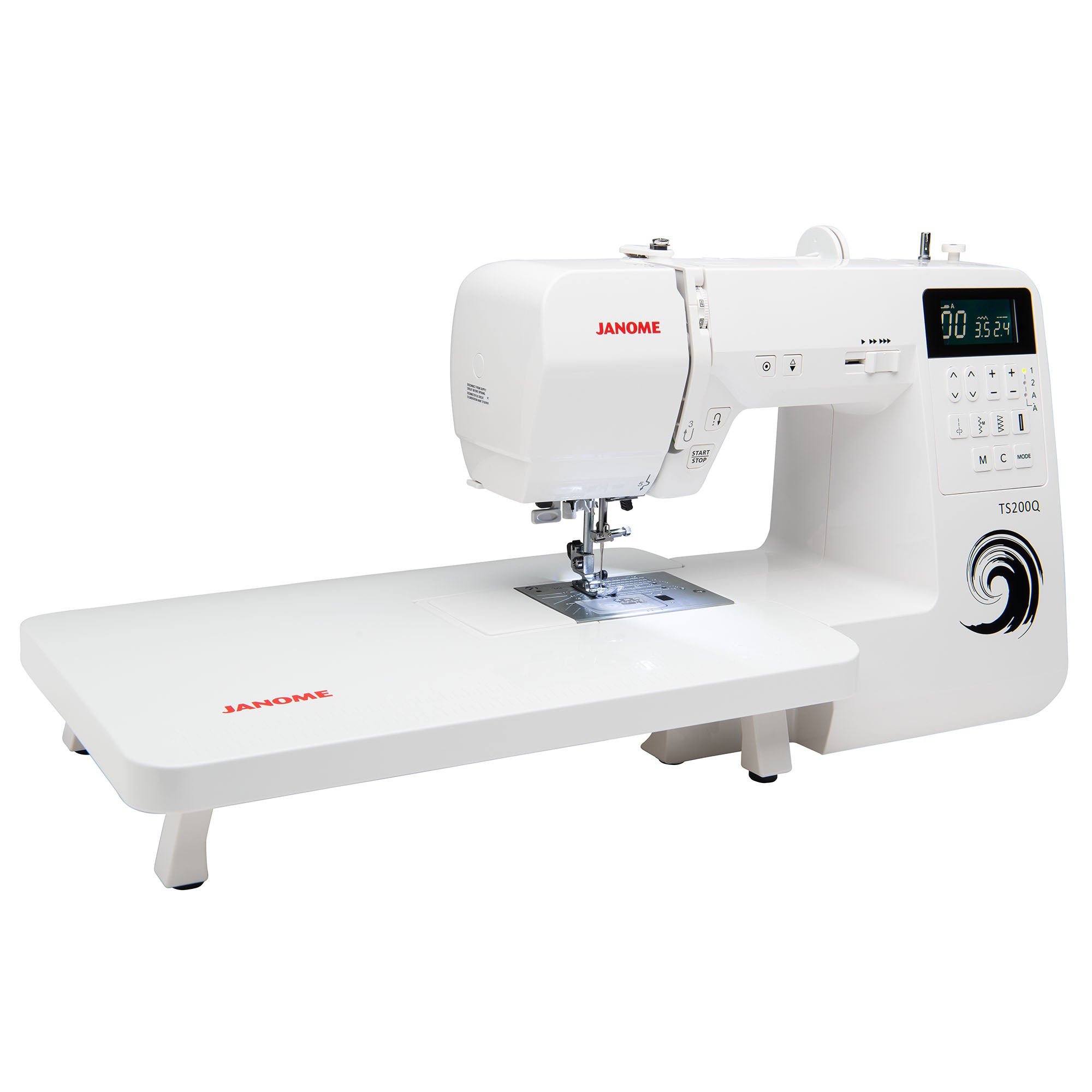 angled image of the Janome TS200Q Sewing and Quilting Machine with extension table