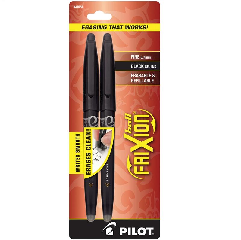 Pilot FriXion BFX72BLK Bolígrafo de gel borrable de punta fina negra (paquete de dos)