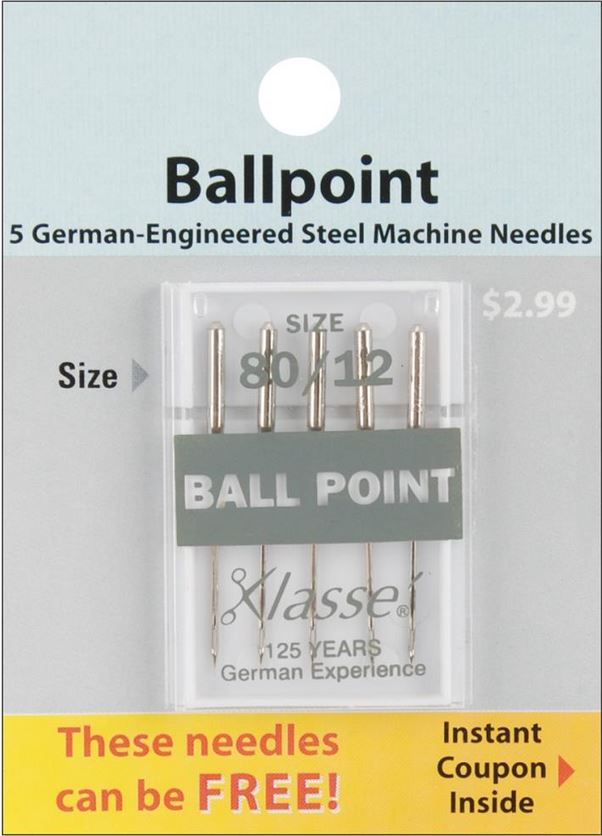 Klasse Ballpoint Sewing Machine Needles - Size 80/12