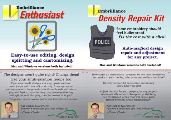 Embrilliance Enthusiast & Density Repair Kit Combo Embroidery Machine Software