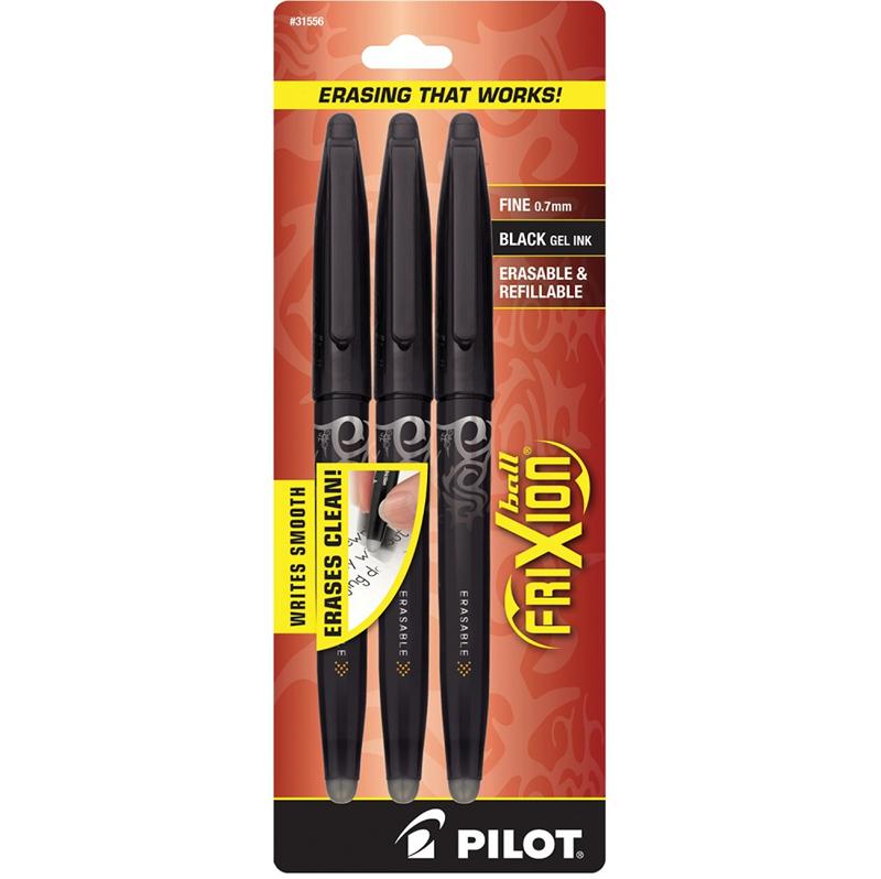 Pilot FriXion FX7C3BLK Bolígrafo de gel borrable de punta fina negra (paquete de 3)