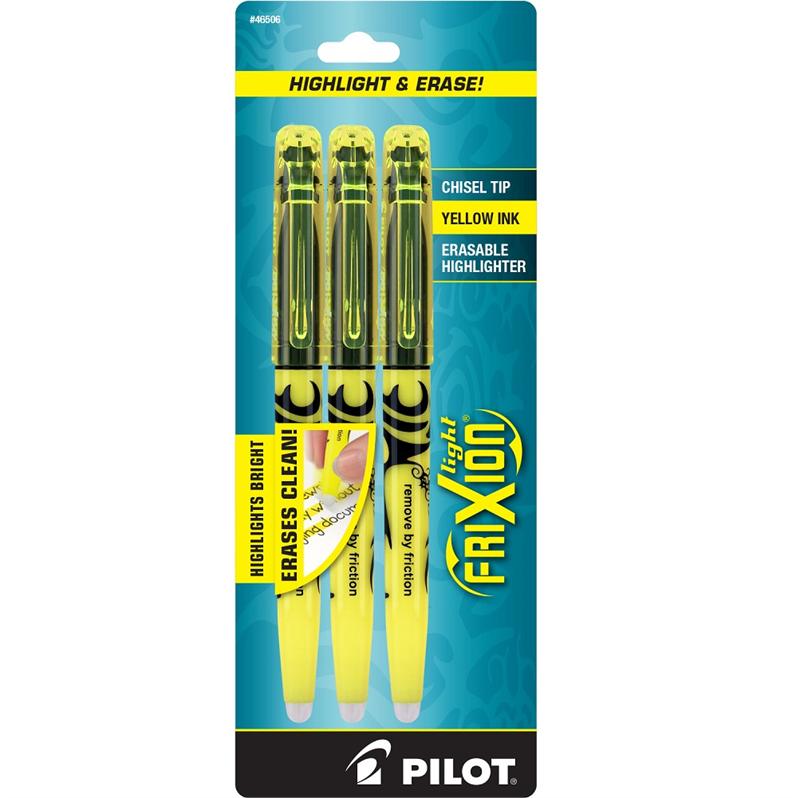 Pilot FriXion FXLC3YEL Yellow Light Erasable Highlighter (Three Pack)