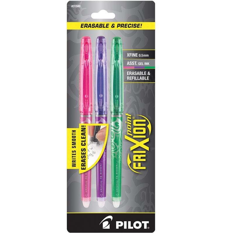 Pilot FriXion FXP53002 Bolígrafo de gel borrable de punta extrafina en rosa, morado y verde (paquete de 3)