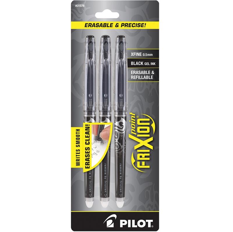 Pilot FriXion 3pk FXP53BLK Black Extra Fine Point Erasable Gel Pens