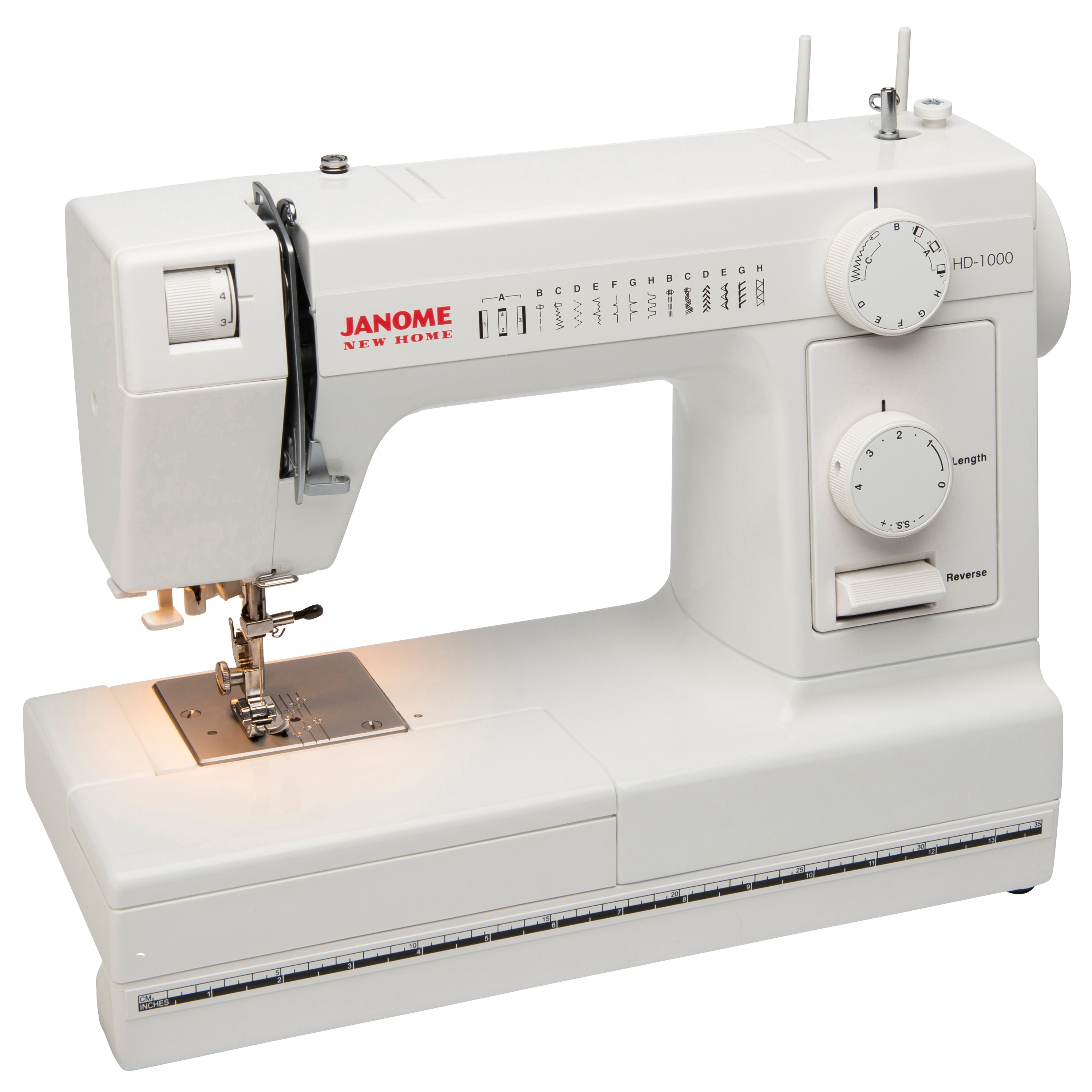angled image of the Janome HD1000 Sewing Machine