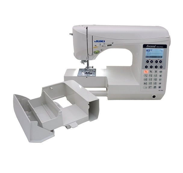 JUKI Exceed HZL-F300 full view of machine and storage compartment
