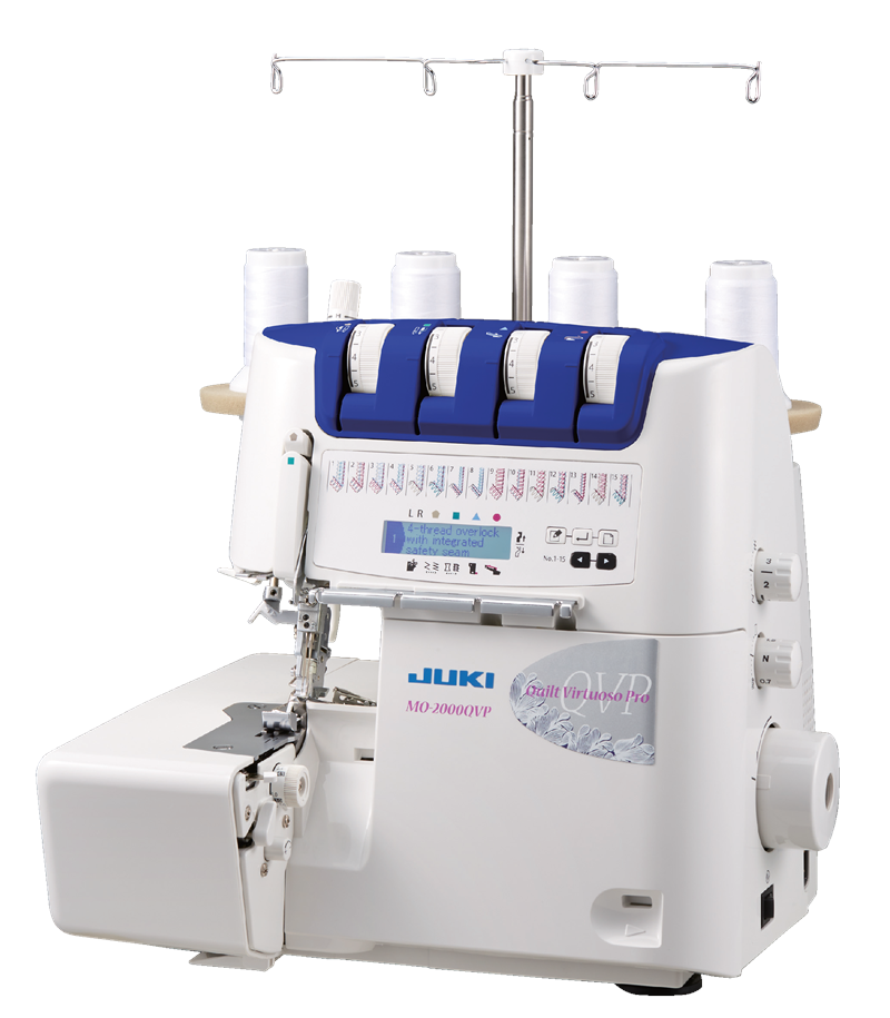 JUKI MO2000QVP 2/3/4 Air Threading Overlock with Differential Feed and Rolled Hem view from the front