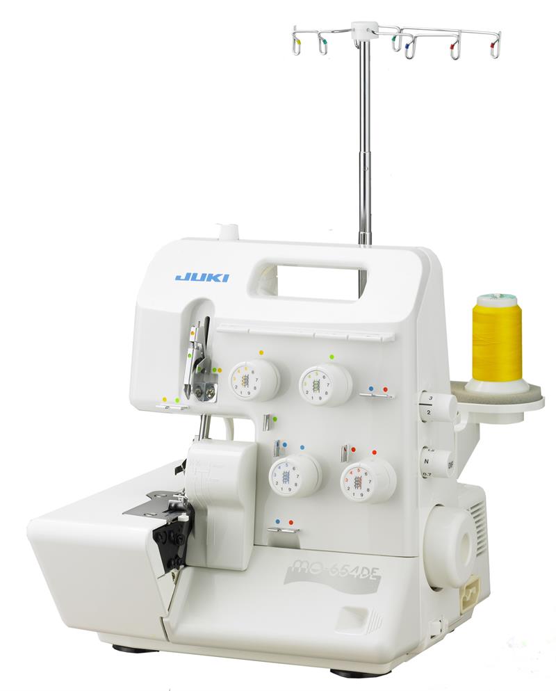 JUKI MO-654DE 2/3/4 Thread Overlock Serger Sewing Machine view of the front of the machine