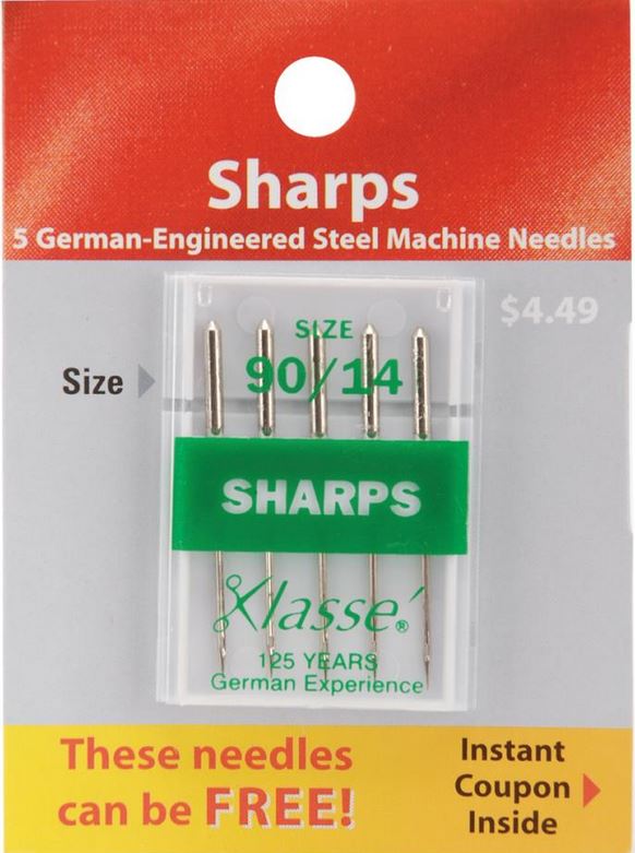 Klasse Sharps Sewing Machine Needles - Size 90/14