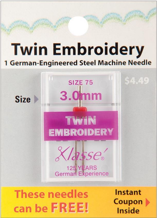 Klasse Twin Embroidery Sewing Machine Needles - Size 3.0