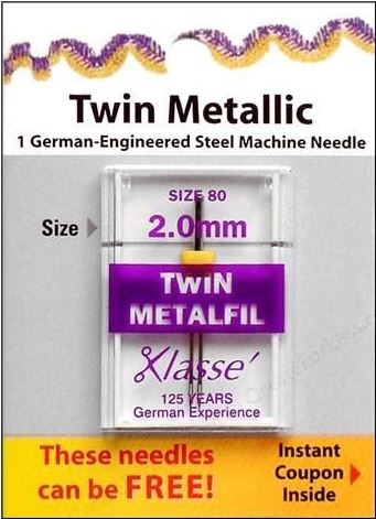 Agujas para máquina de coser Klasse Twin Metallic - Tamaño 2.0