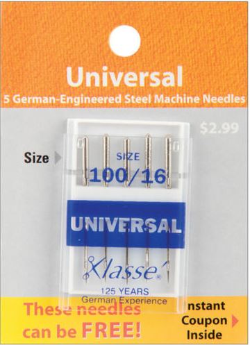 Agujas universales para máquina de coser Klasse - Tamaño 100/16
