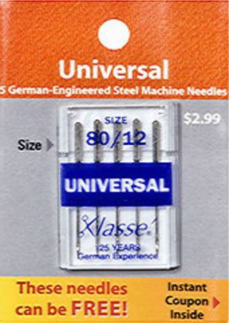 Klasse Universal Sewing Machine Needles - Size 80/12