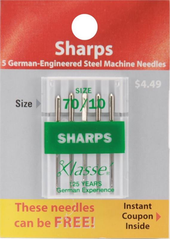 Klasse Sharps Sewing Machine Needles Size 70/10